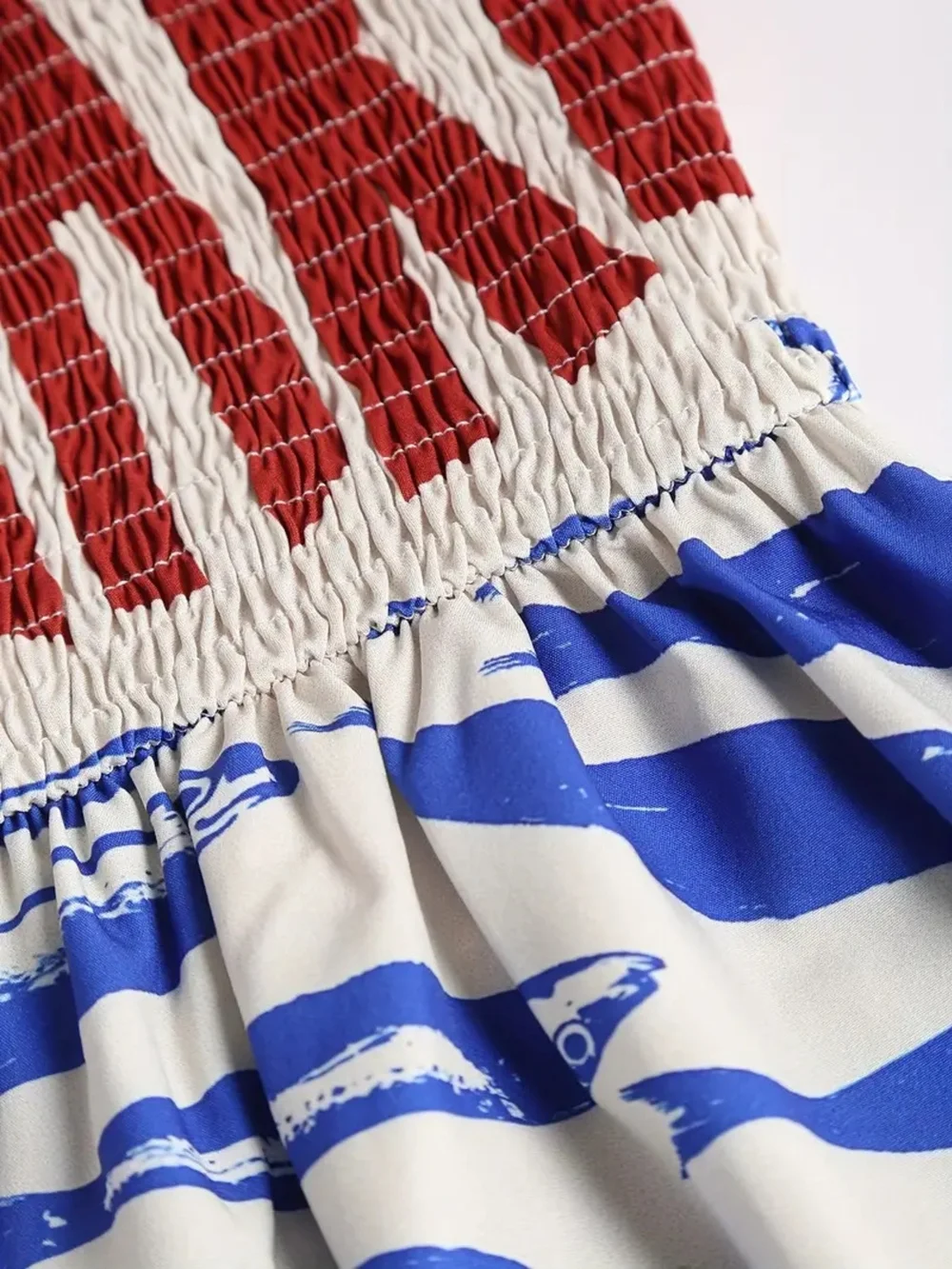 Graphic Spaghetti-Strap Midi Dress in White, Red & Blue - Picture 4 of 7